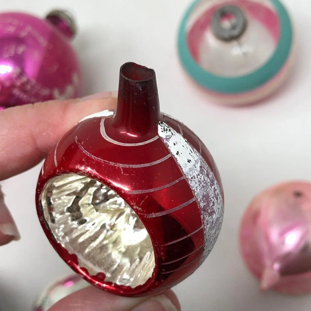 Vintage Mercury Glass Christmas Ornaments Lot of 17 Reflector UFO Teardrop